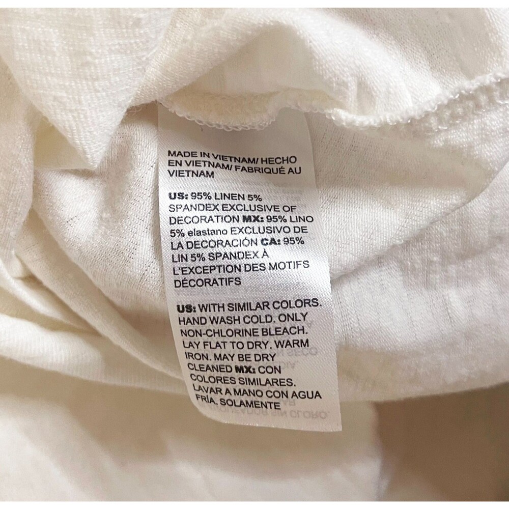 Chico’s 95% Linen Tee Size 2 (L) White Short Sleeve Ruffle Trim Top Minimalist - Picture 4 of 8
